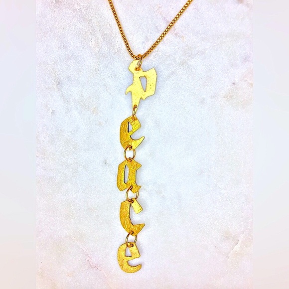 Hand Crafted Jewelry - Gold Peace Necklace, handcrafted peace gold tone pendant w/24k gold plated chain